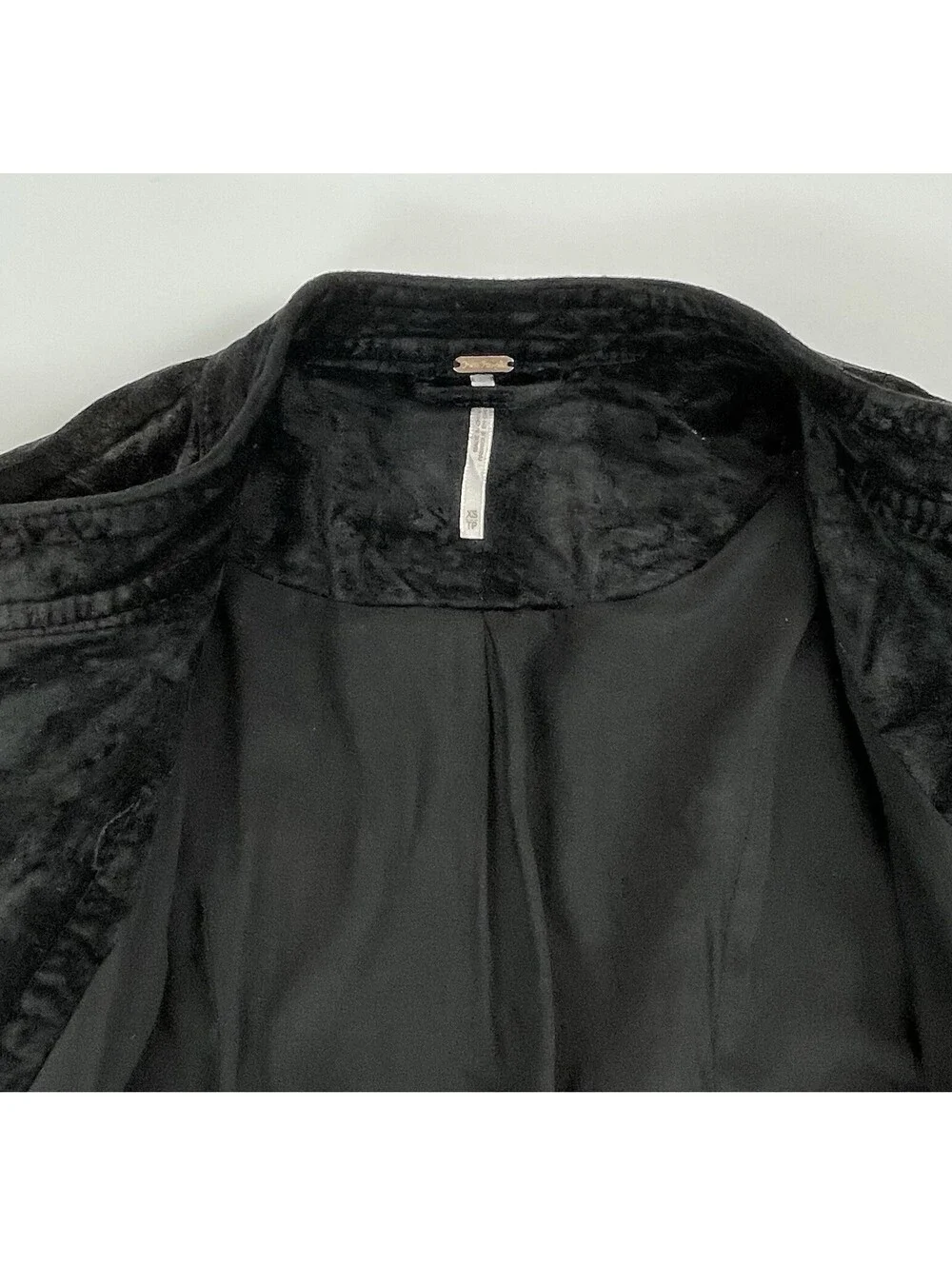 FREE PEOPLE Black Lacey Velvet Moto Jacket Lace Up Sleeve Corset Biker XS